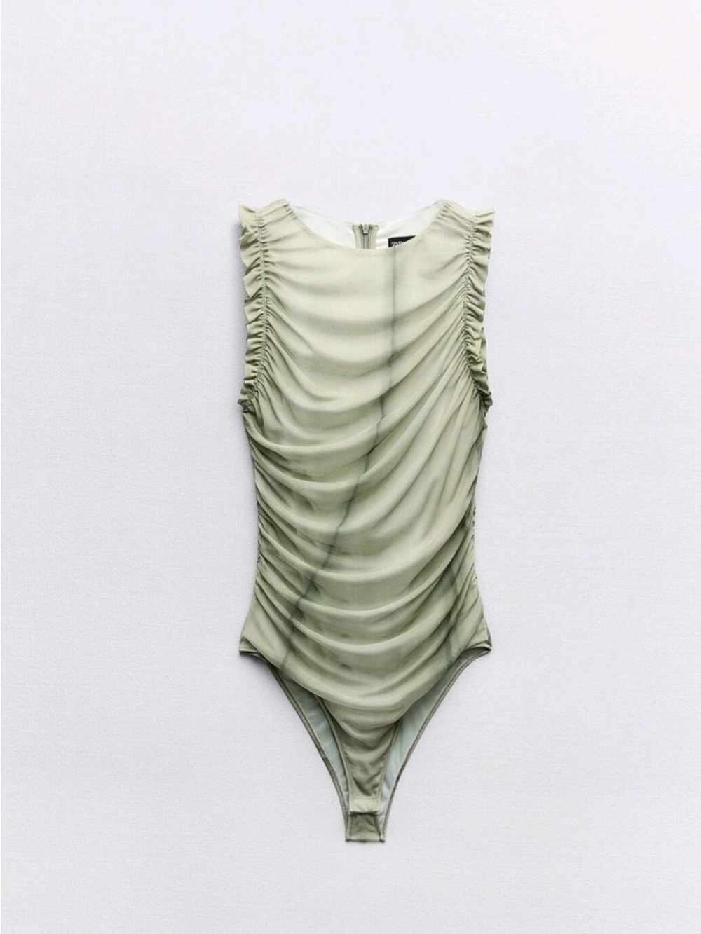 Ruched / Tulle Sage Bodysuit